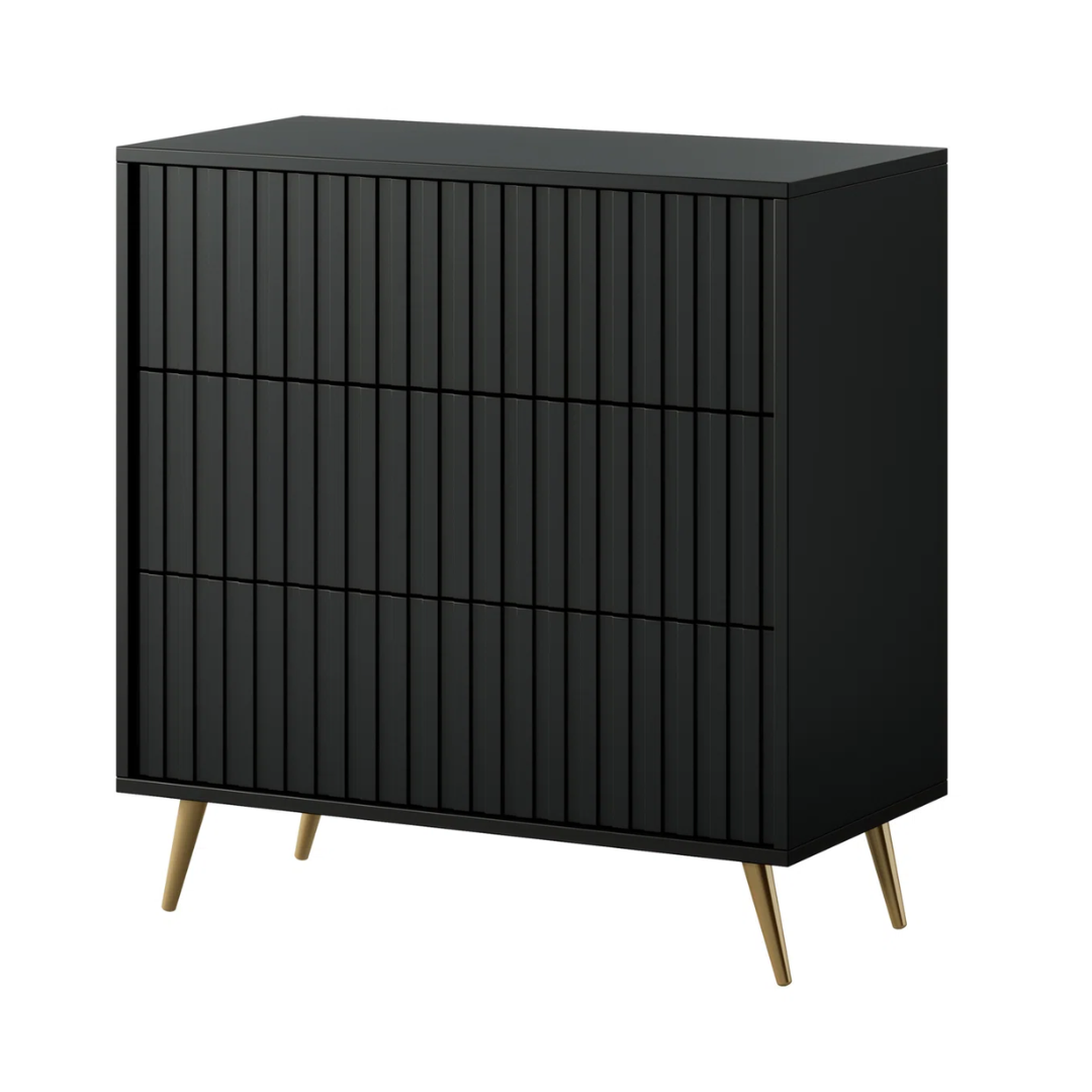 Modern Fluted Black 3 Chest Of Drawers