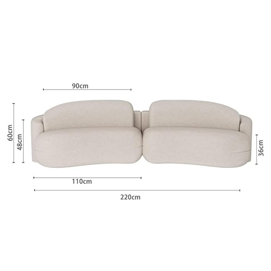 Modern Modular Curved White Boucle Sofa, dimensions.