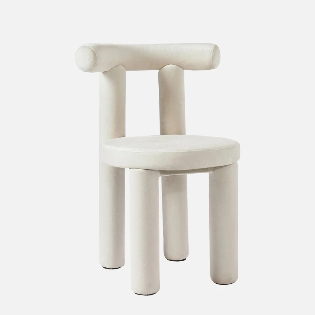 Modern White Boucle Dining Chair side view