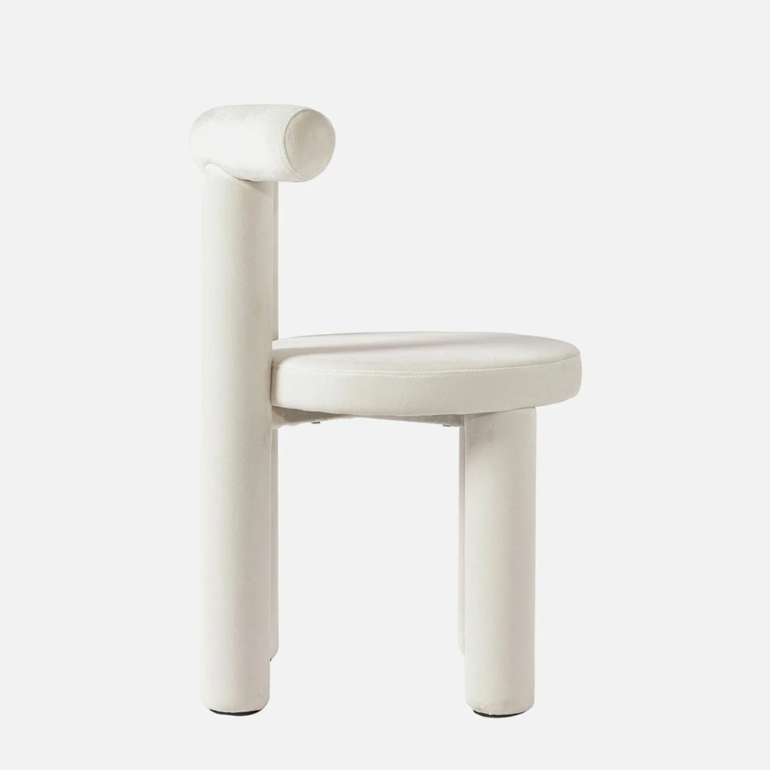 Modern White Boucle Dining Chair side back view