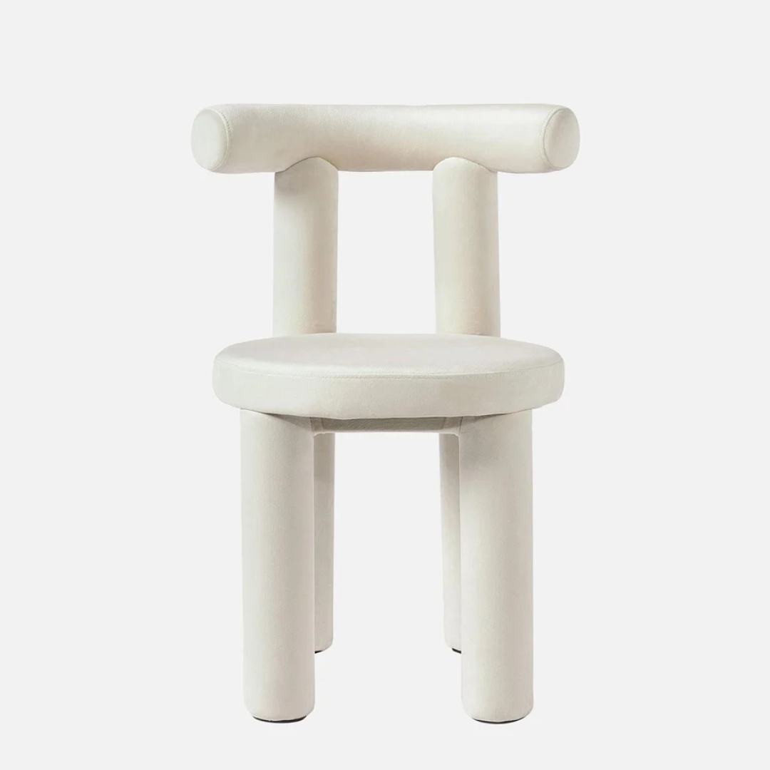 Modern White Boucle Dining Chair front view