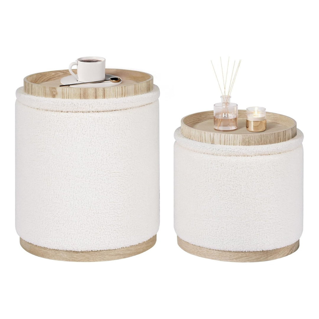 Multi Use Boucle Storage Ottoman Set Of 2, white.