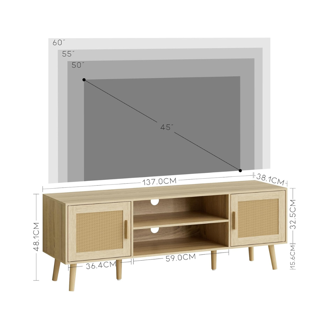 Natural Wood Scandi TV Stand, dimensions.