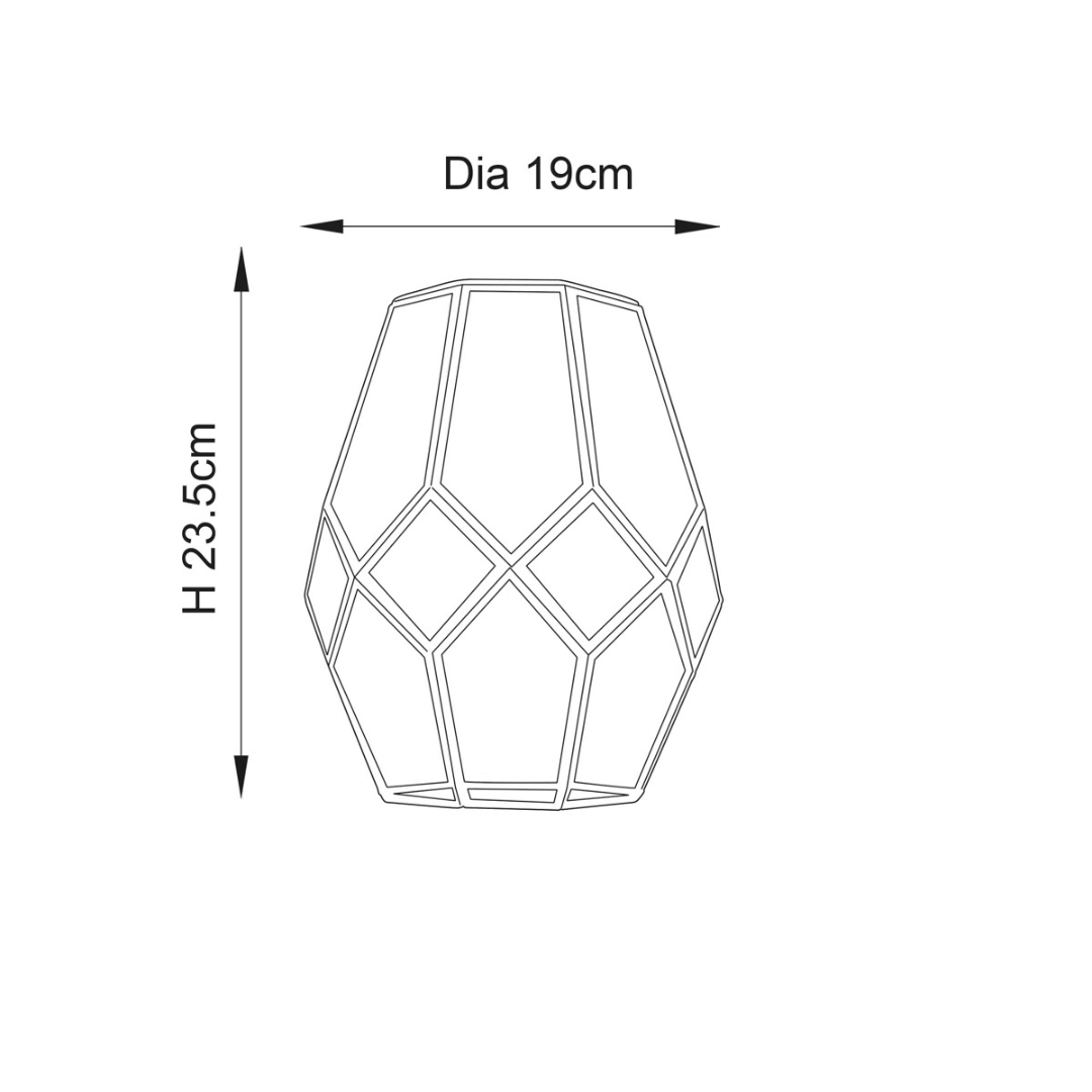Geometric wall light fixture with dimensions on a white background