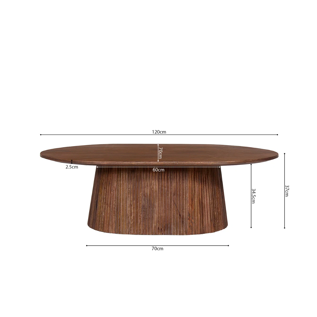 Wooden table with dimensions labeled on a white background