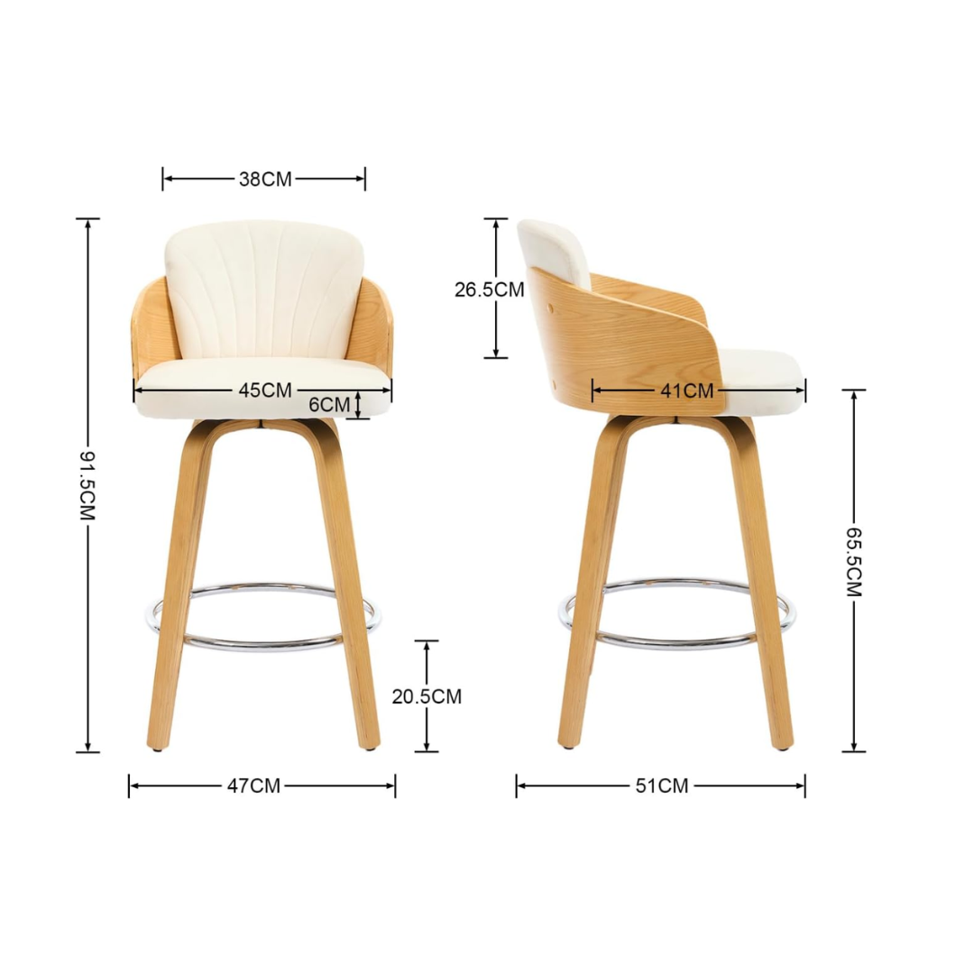Padded Wooden Swivel Bar Stools with Back – Set of Two size dimensions