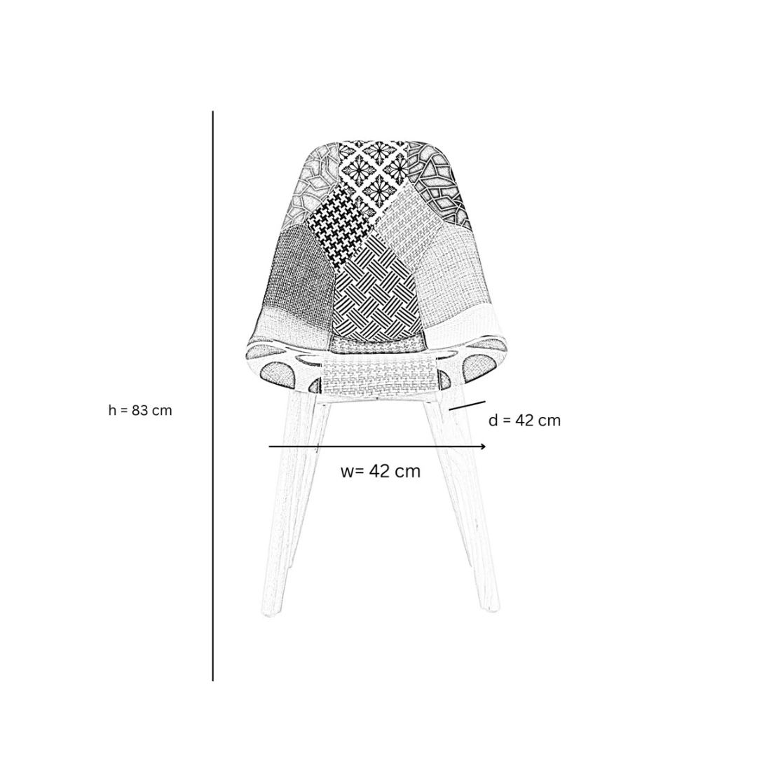 Patchwork Funky Colourful Dining Chairs Set Of 4, dimensions.