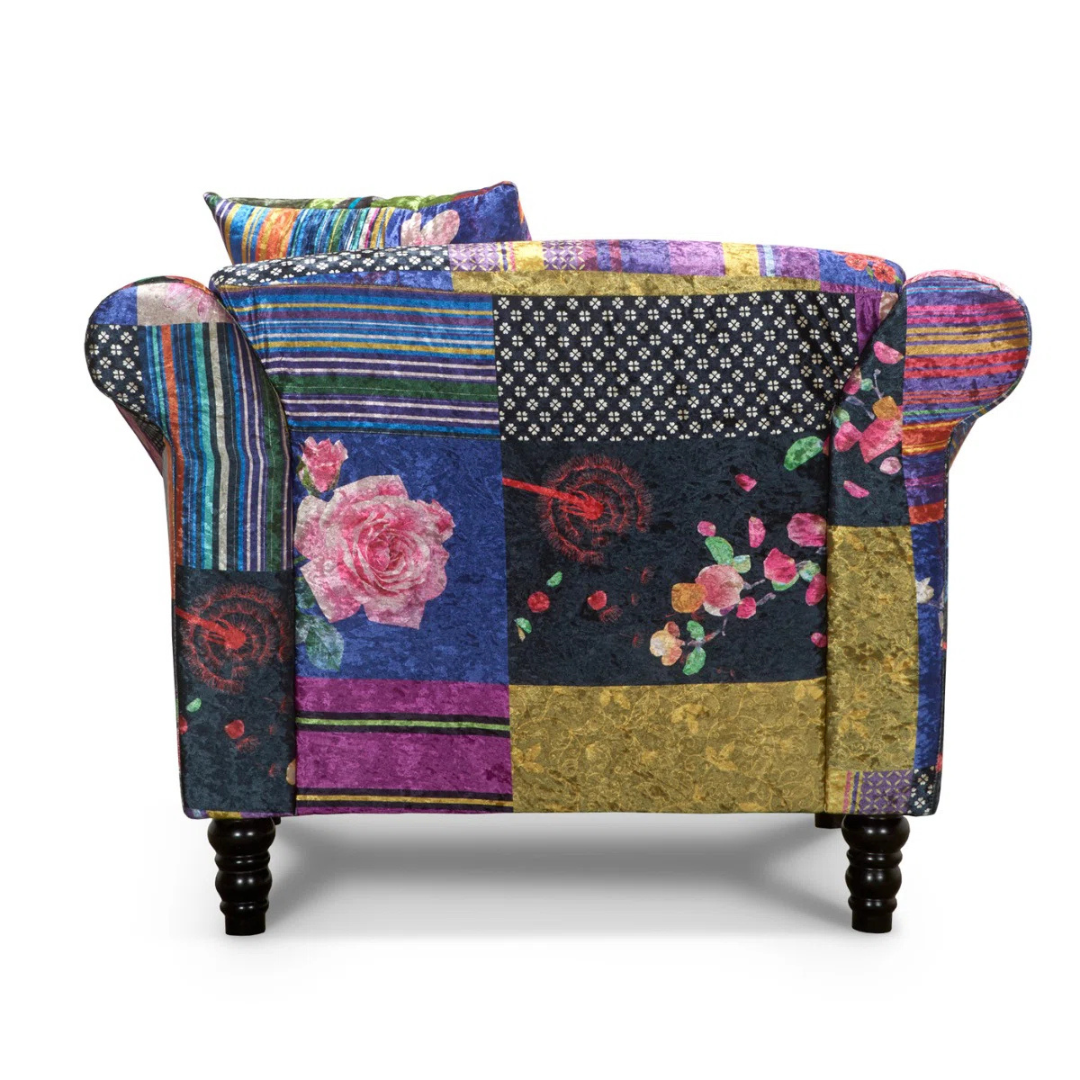 Purple Patchwork Funky Accent Chair, back view.