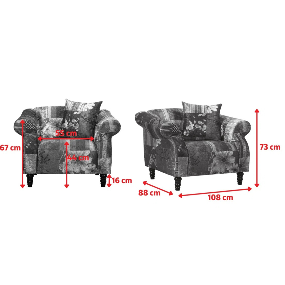 Purple Patchwork Funky Accent Chair, dimensions.