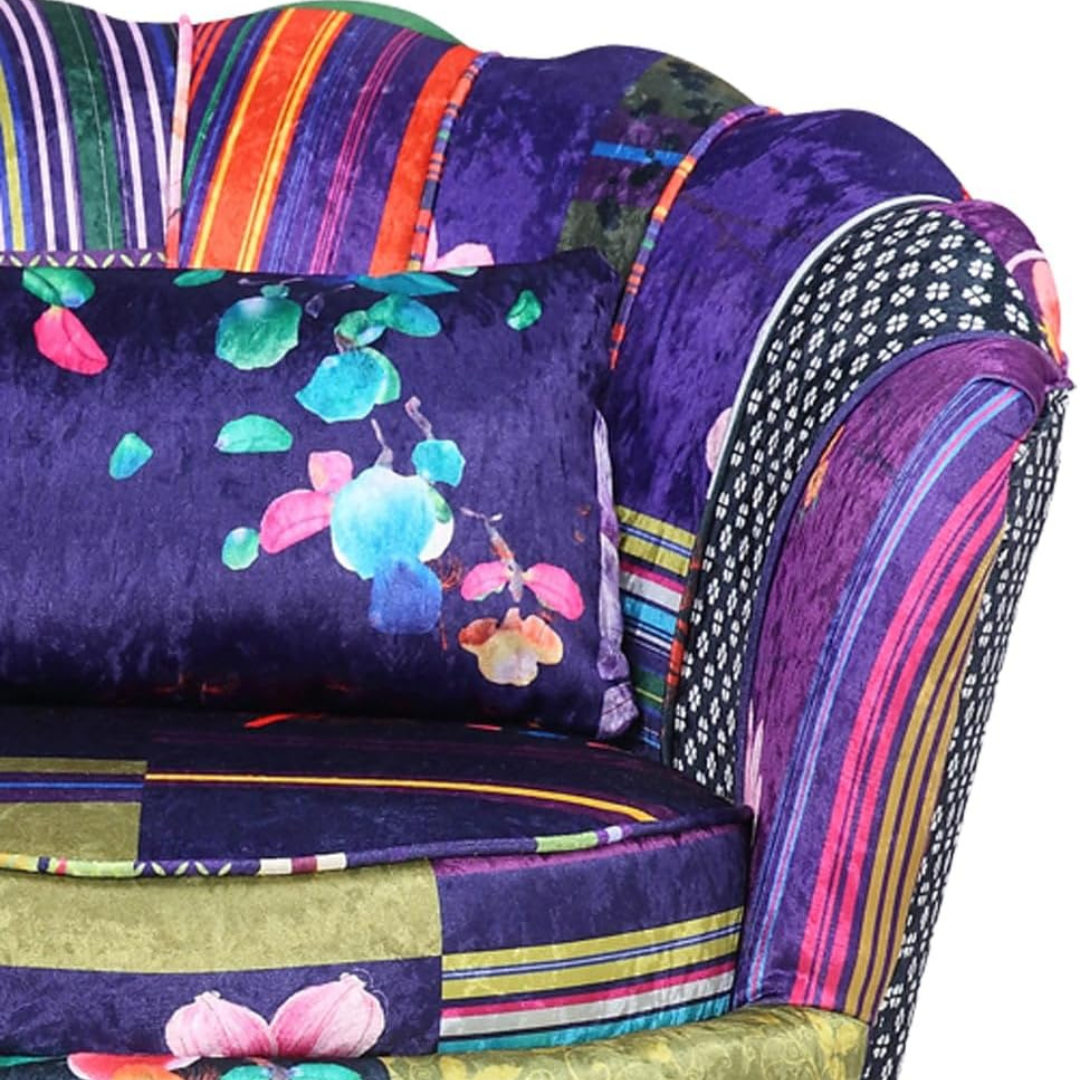 Purple Shell Accent Patchwork Armchair, close up to patchwork design.