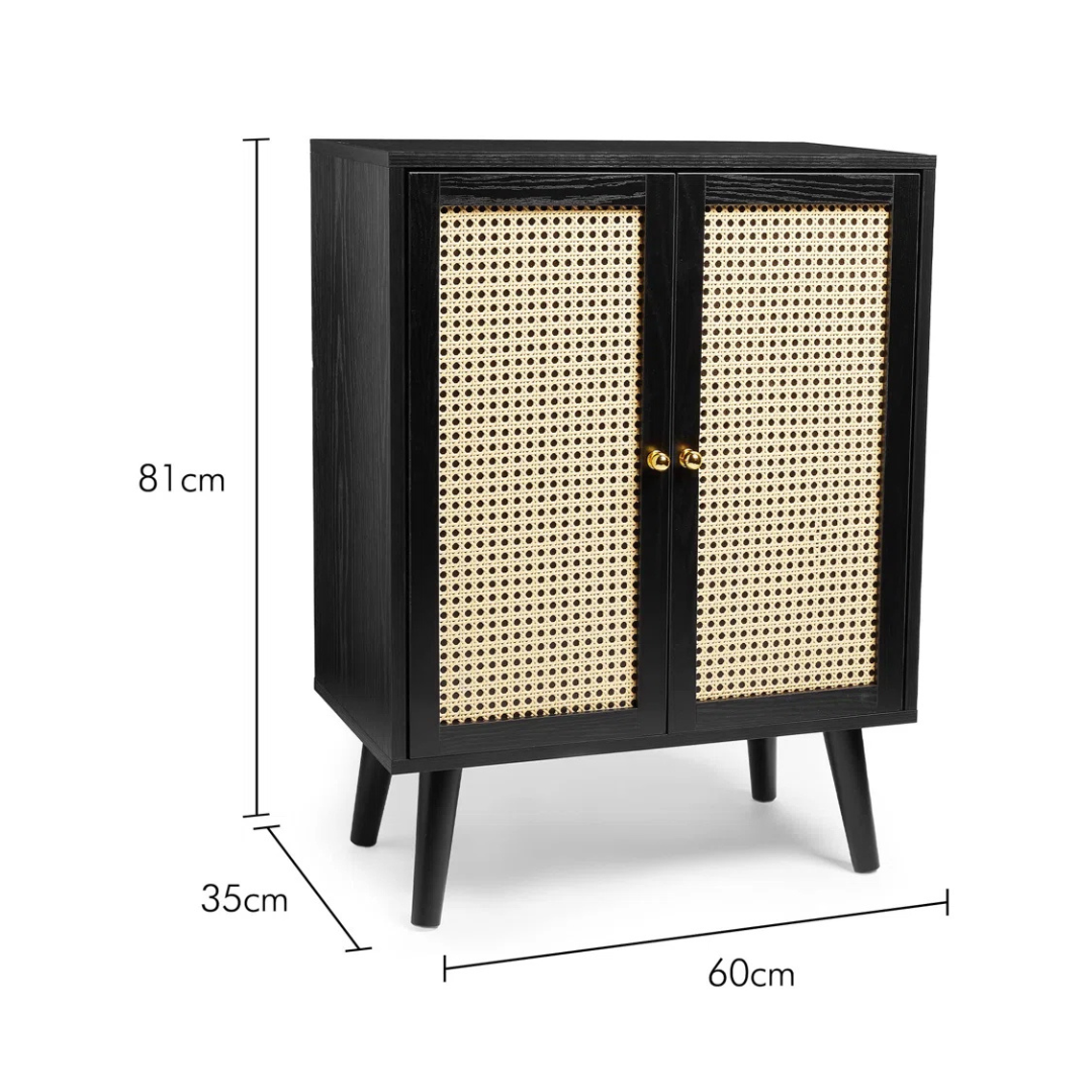 Rattan Black Cabinet Sideboard, dimensions.