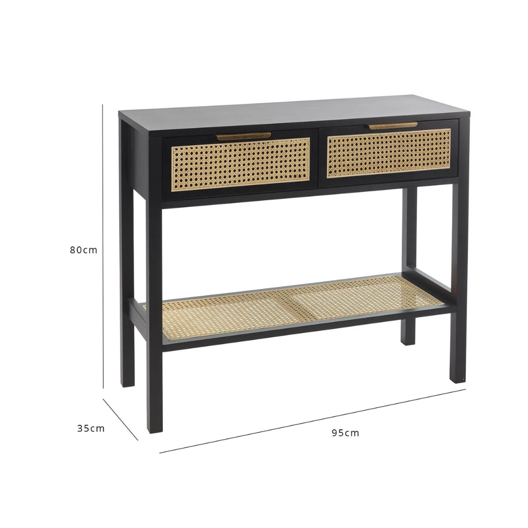 Rattan Black Wooden Console Table, dimensions.
