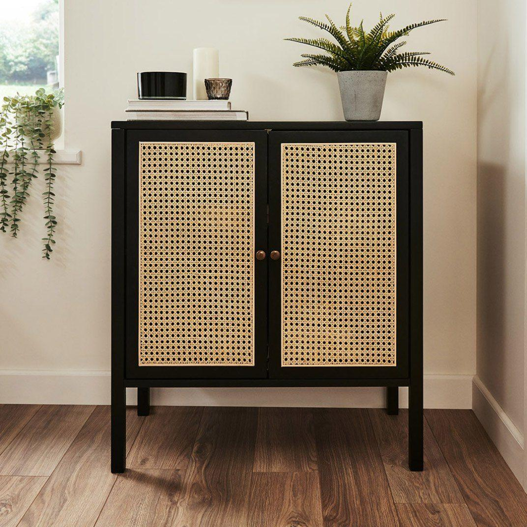 Rattan Black Cabinet Sideboard