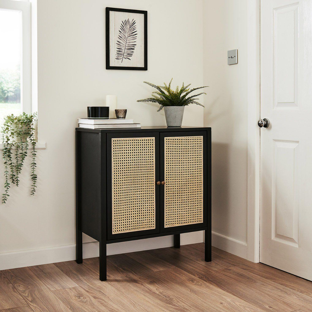 Rattan Black Cabinet Sideboard