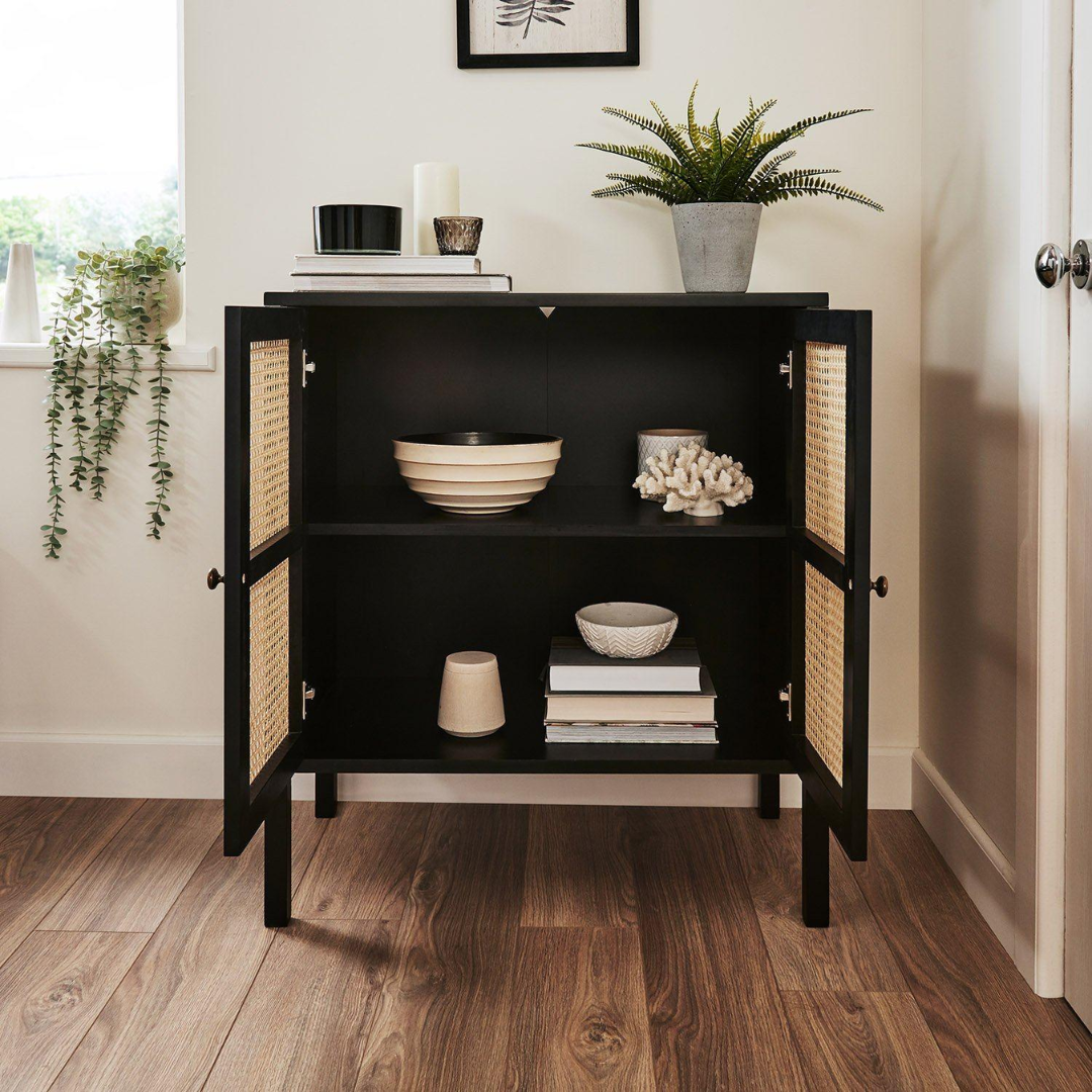 Rattan Black Cabinet Sideboard