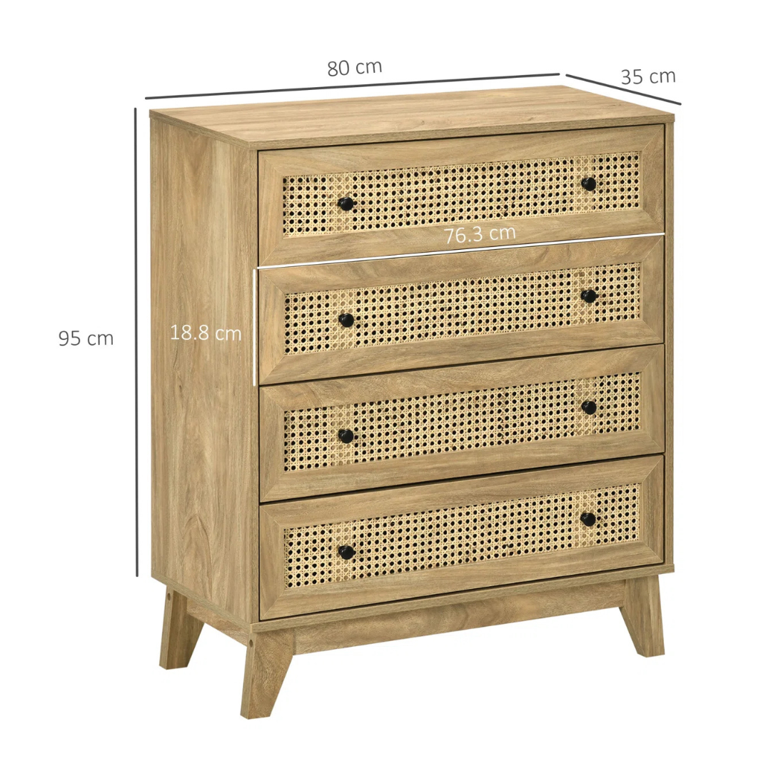 Rattan Woven Chest Of Drawers, dimension.