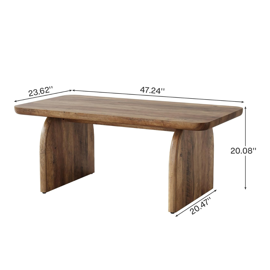 Wooden table with dimensions labeled on a white background