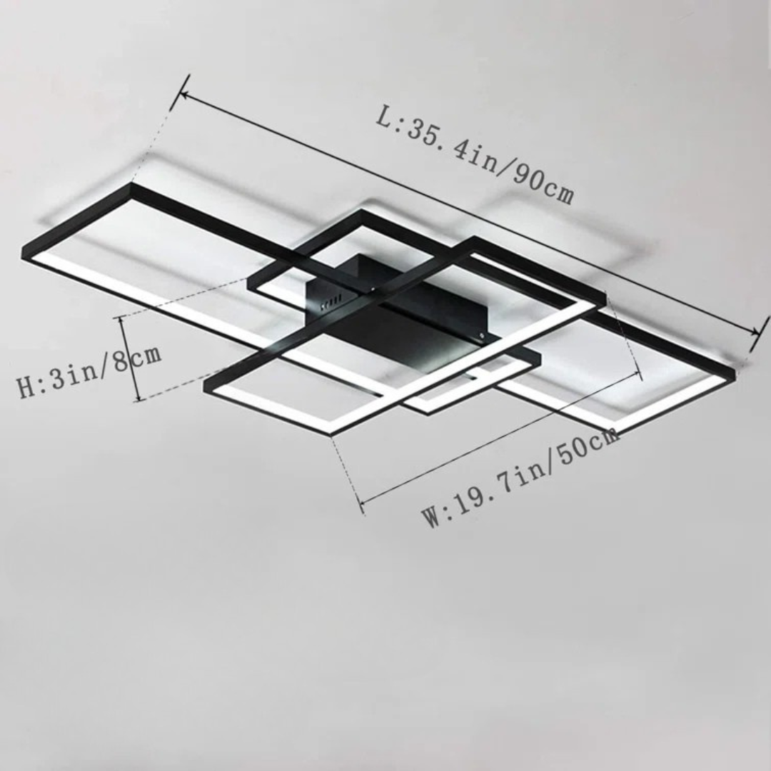 Ceiling light fixture with dimensions labeled on a gray background