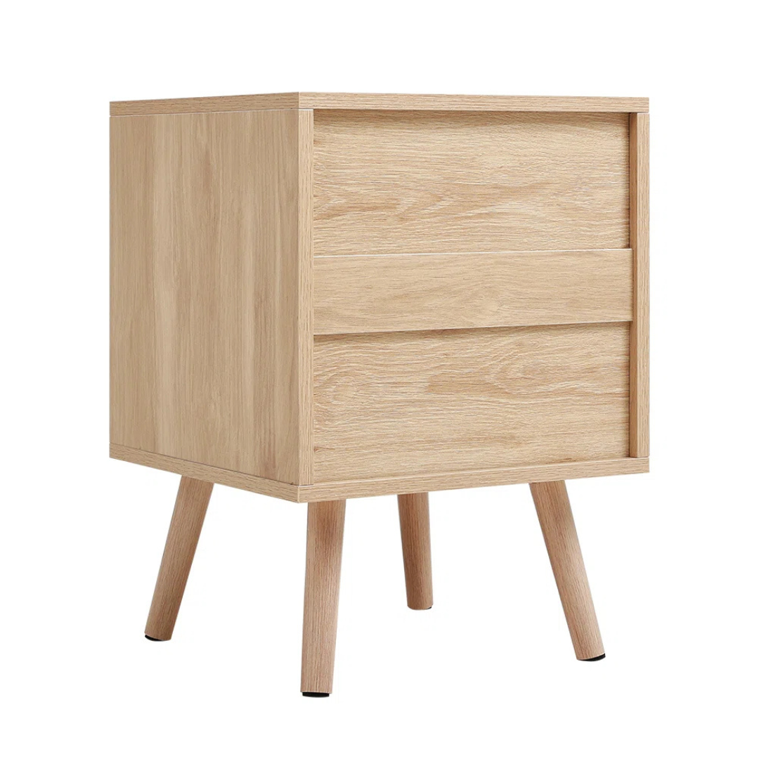 Set Of 2 Rattan Bedside Cabinet, white background, back view.