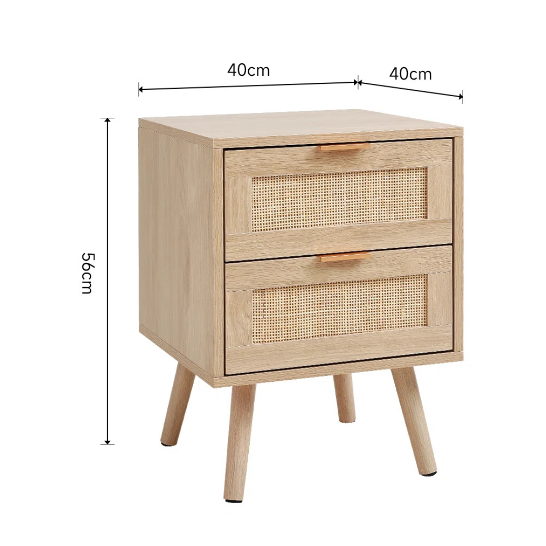 Set Of 2 Rattan Bedside Cabinet, dimensions.