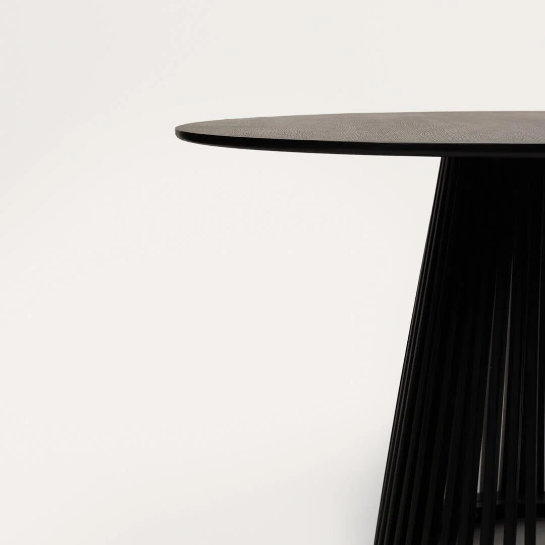 Slatted Wood Black Dining Table Round