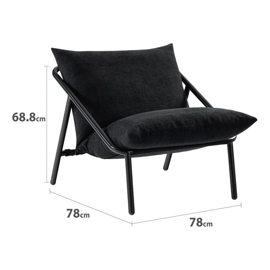 Sling Accent Chair in a modern indoor aesthetic. Dimensions.