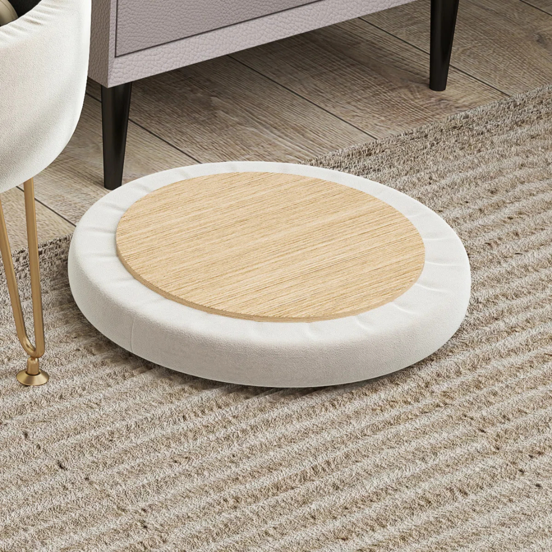Small Ottoman Round With Storage, cream lid.