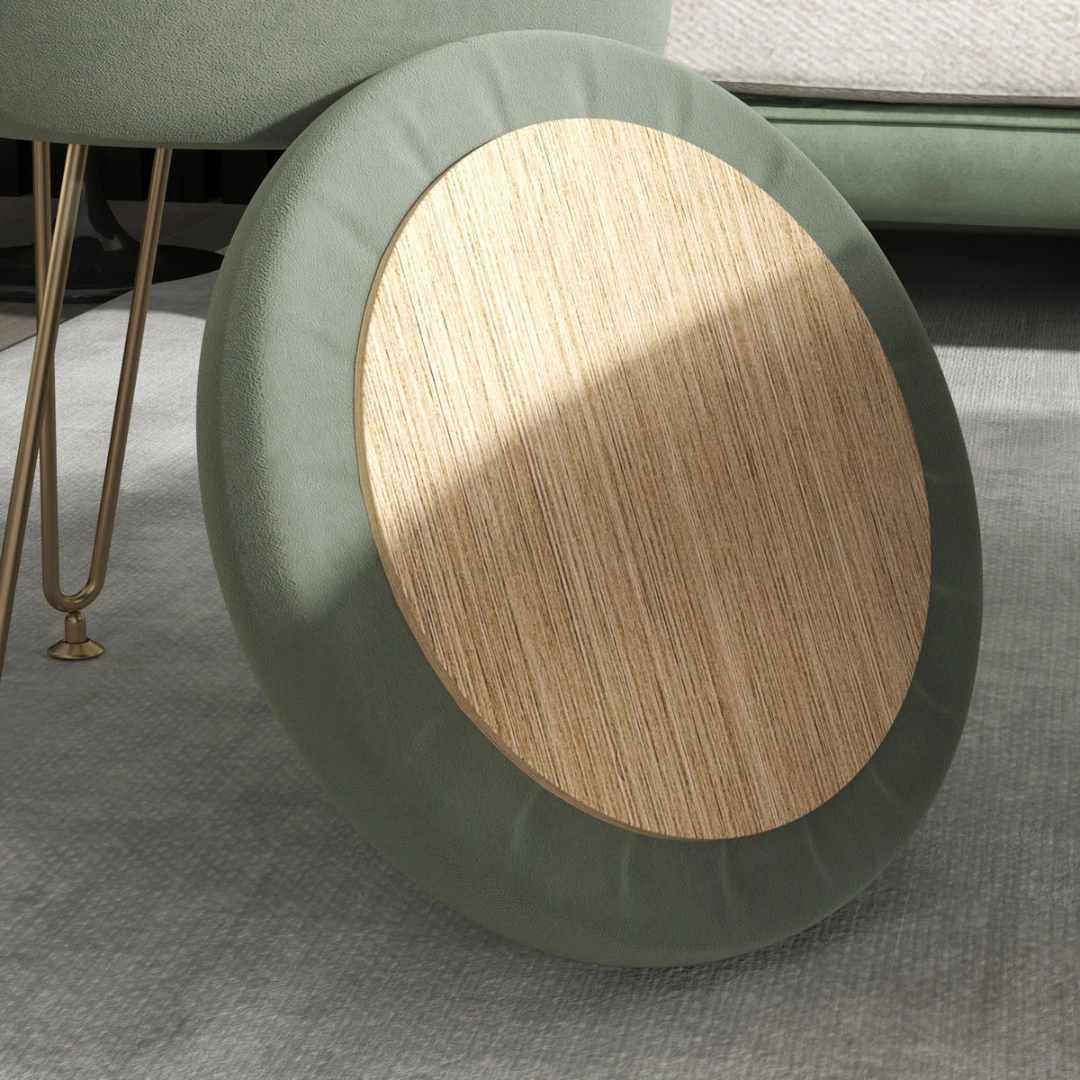 Small Ottoman Round With Storage, green lid.