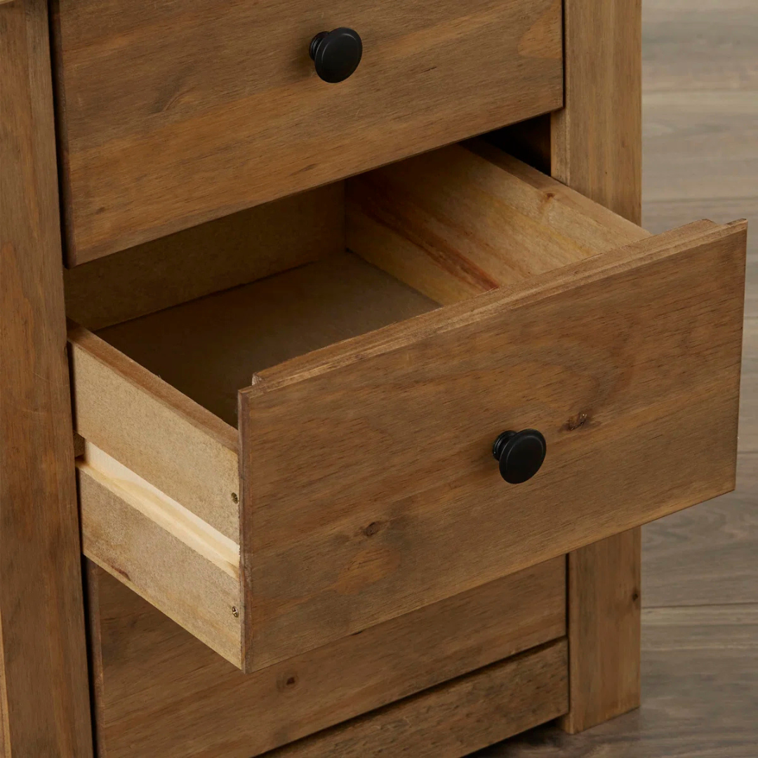 Solid Wood Bedside 3 Drawer Cabinet, close up to drawer.