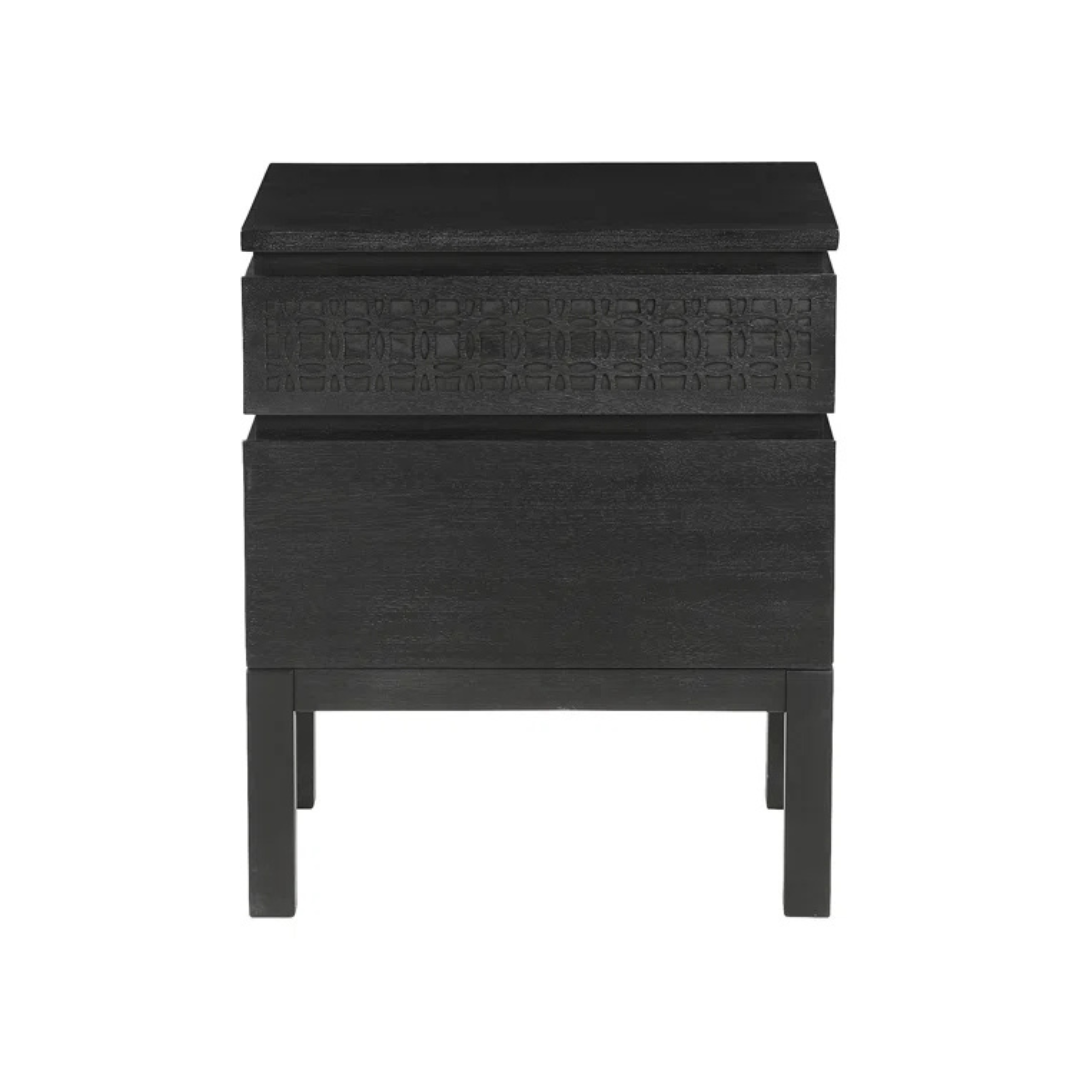 Solid Wood Black Modern Bedside Table, white background.