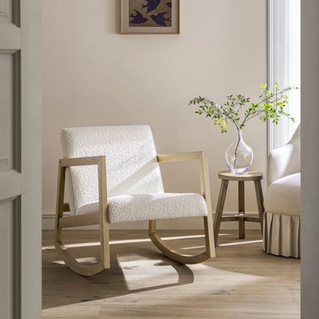 Solid Wood Boucle Nursery Chair