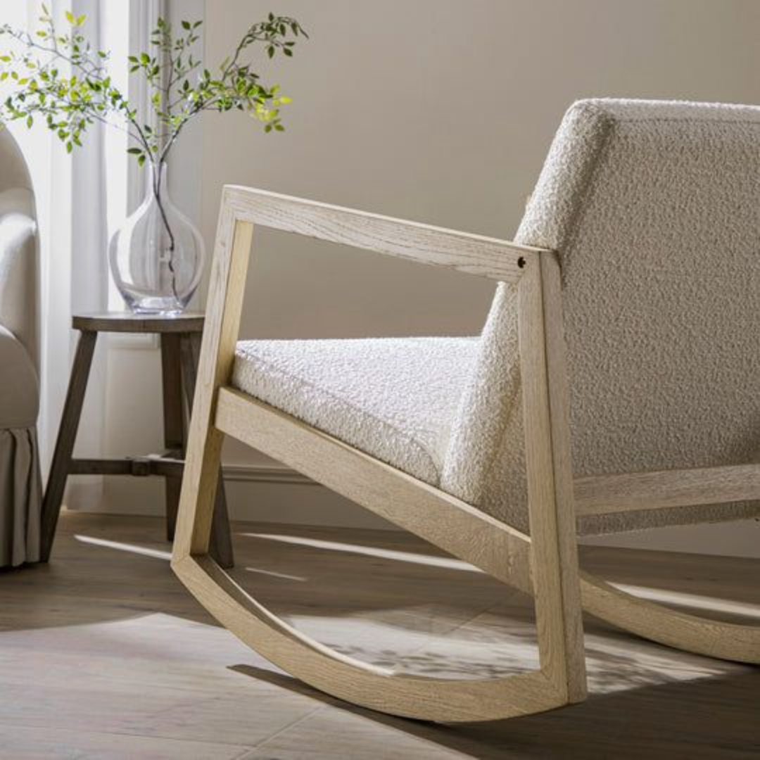 Solid Wood Boucle Nursery Chair