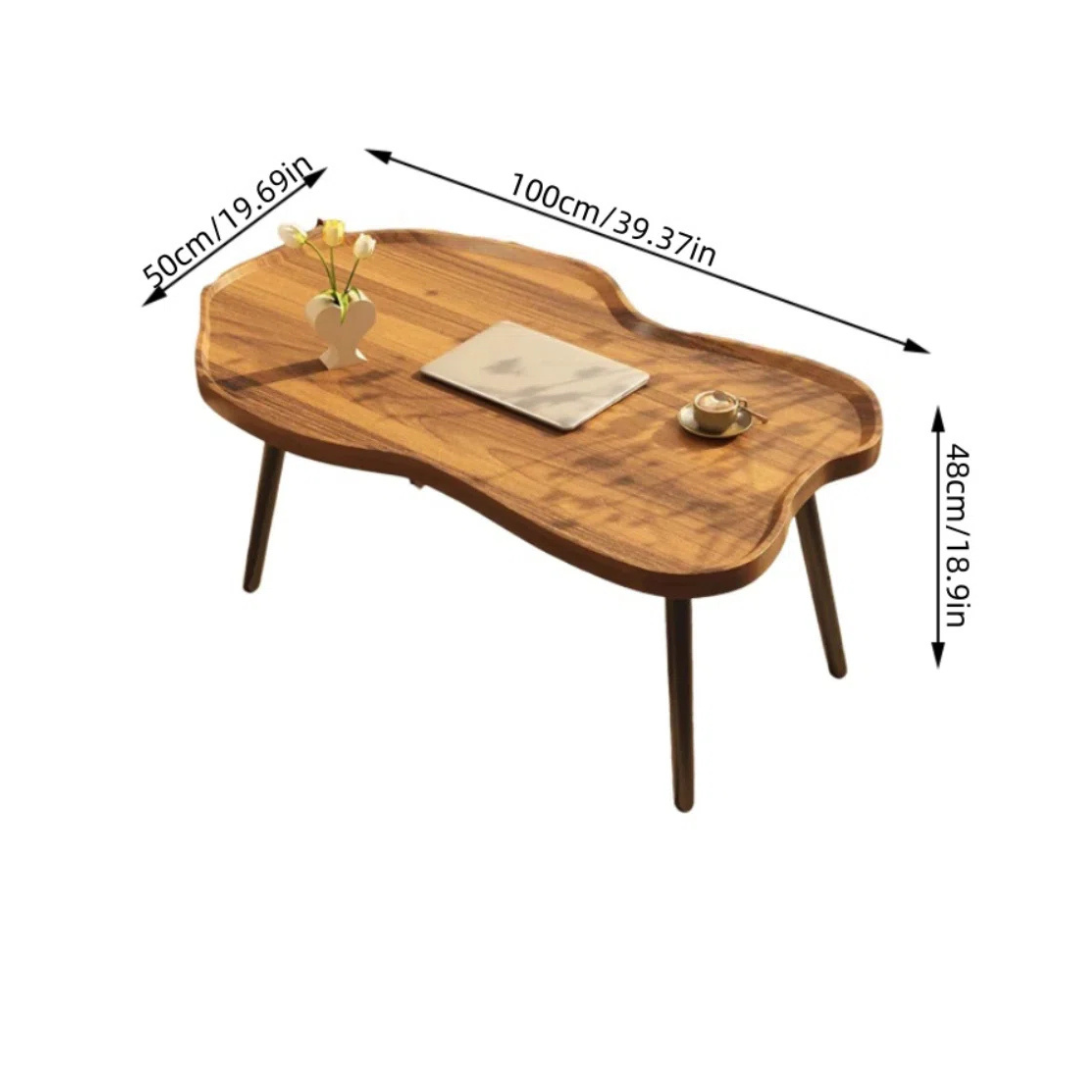 Solid wood cloud coffee table with curved edges. Dimensions.