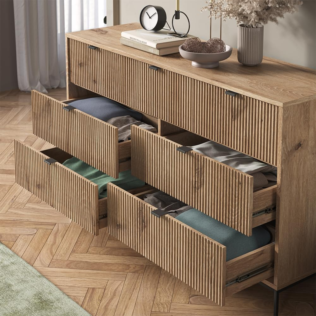 Solid Wood Fluted Chest Of Drawers Mid Century Modern