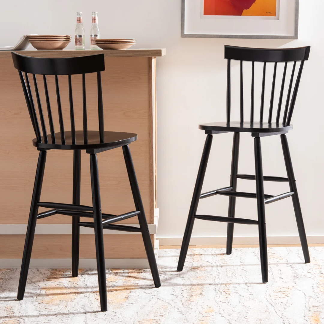 Solid Wood Modern Breakfast Bar Stools Black - Set Of Two