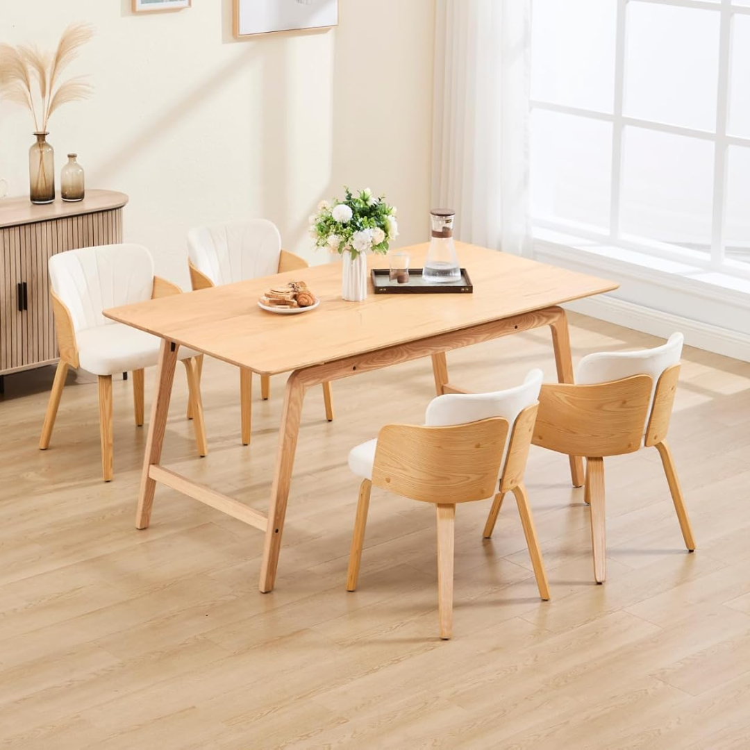 Solid Wood Danish Modern Dining Chair featuring 4 chairs around a dining table back view