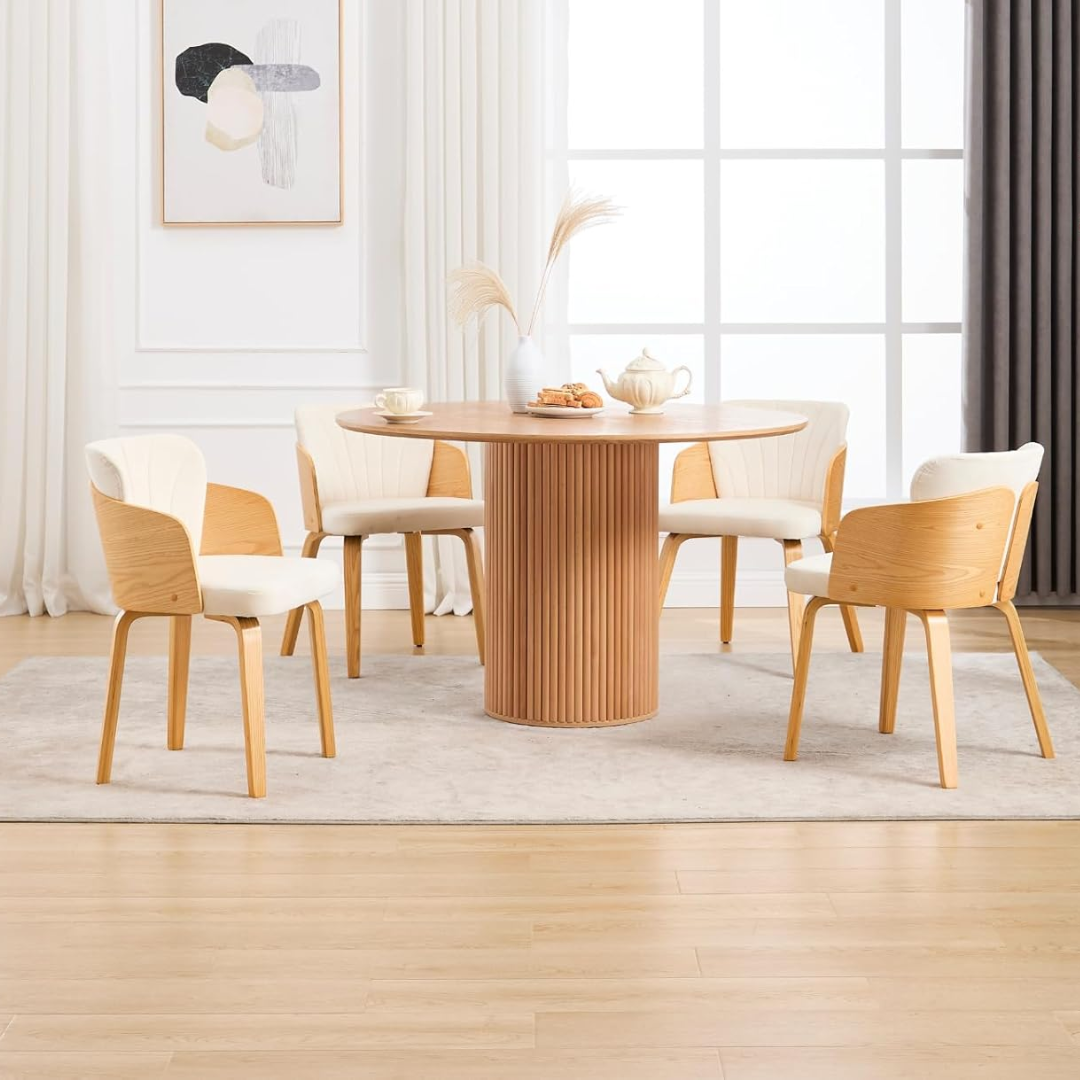Solid Wood Danish Modern Dining Chair featuring 4 chairs around a modern dining table