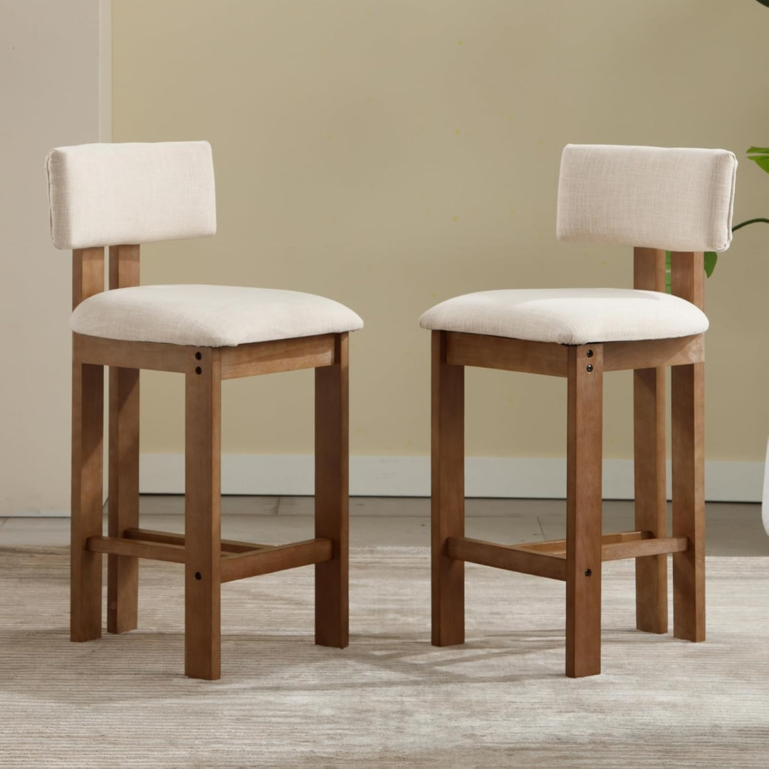 Solid Wood Scandinavian Bar Stools - Set Of Two styled in a modern scandi home