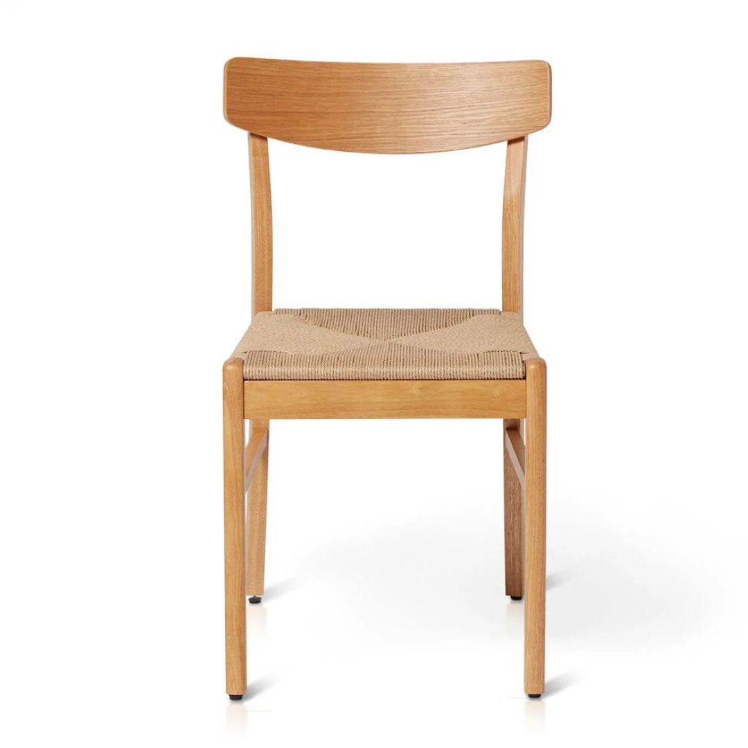 Solid Wood Woven Chairs Dining front view against a white backround