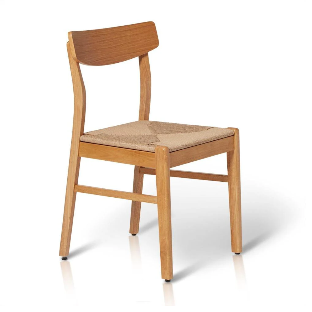 Solid Wood Woven Chairs Dining side view against a white background