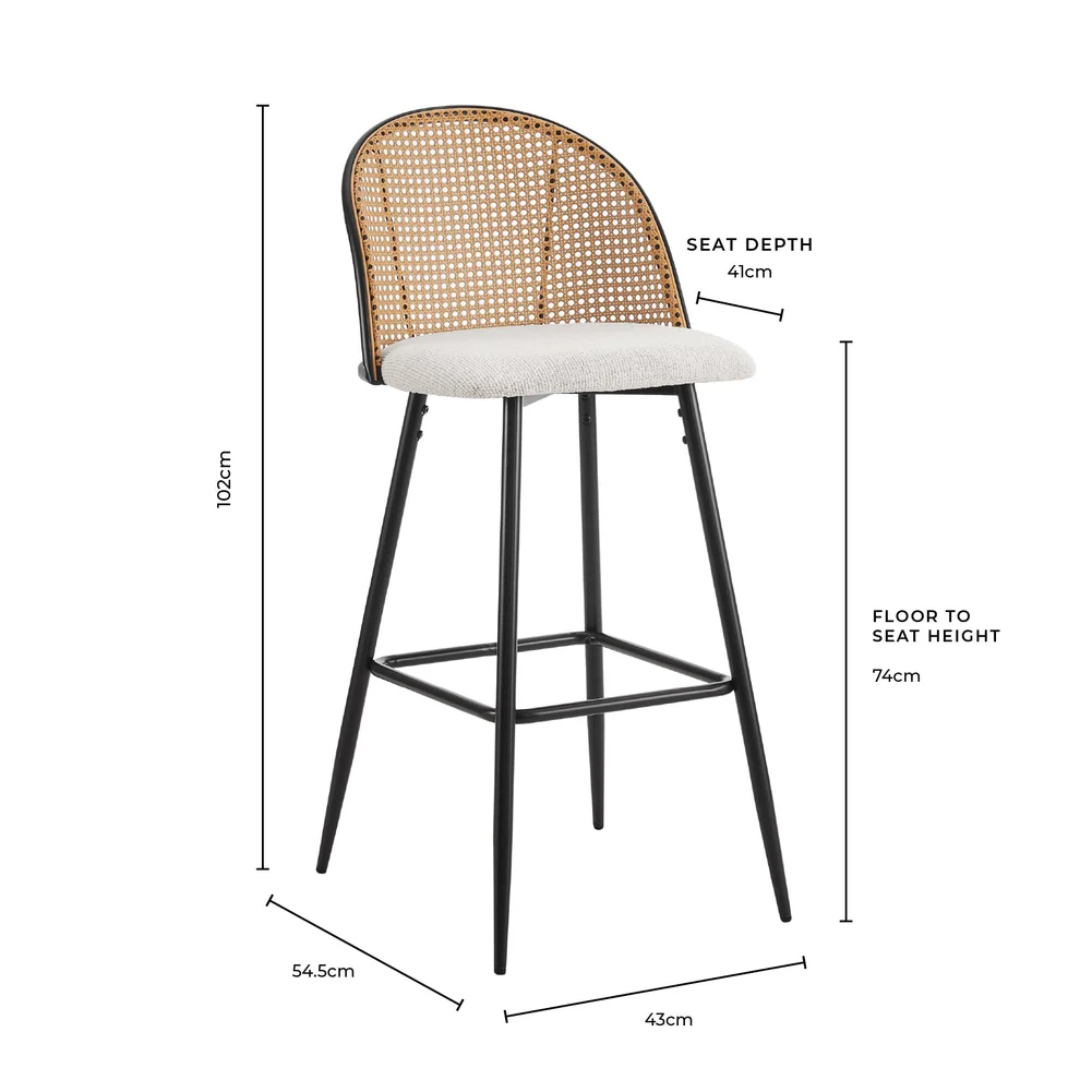 Upholstered Black Rattan Bar Stools With Backs - Set Of Two