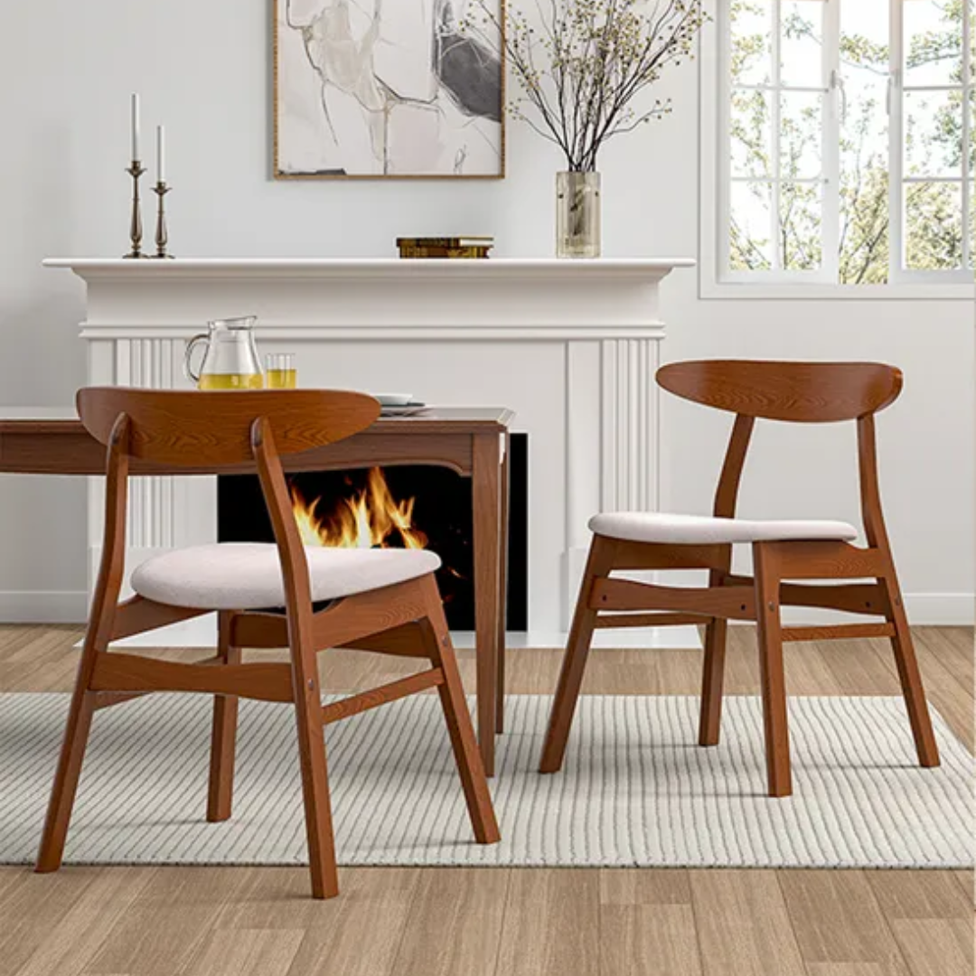 Upholstered Walnut Dining Chair styled in a mid century dining room