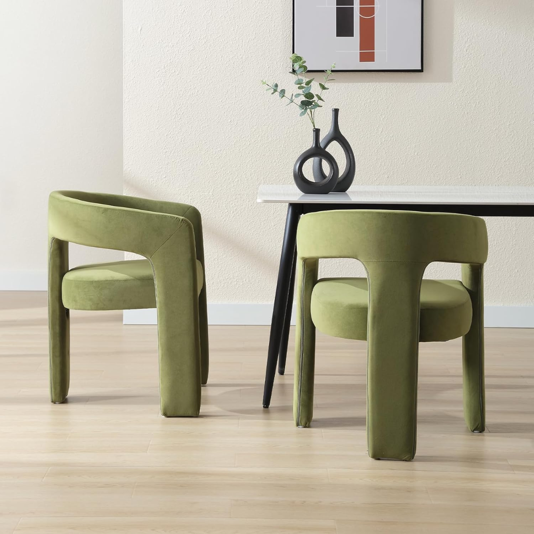 Upholstered Olive Green Dining Room Chairs featuring two chairs together in a modern dining space