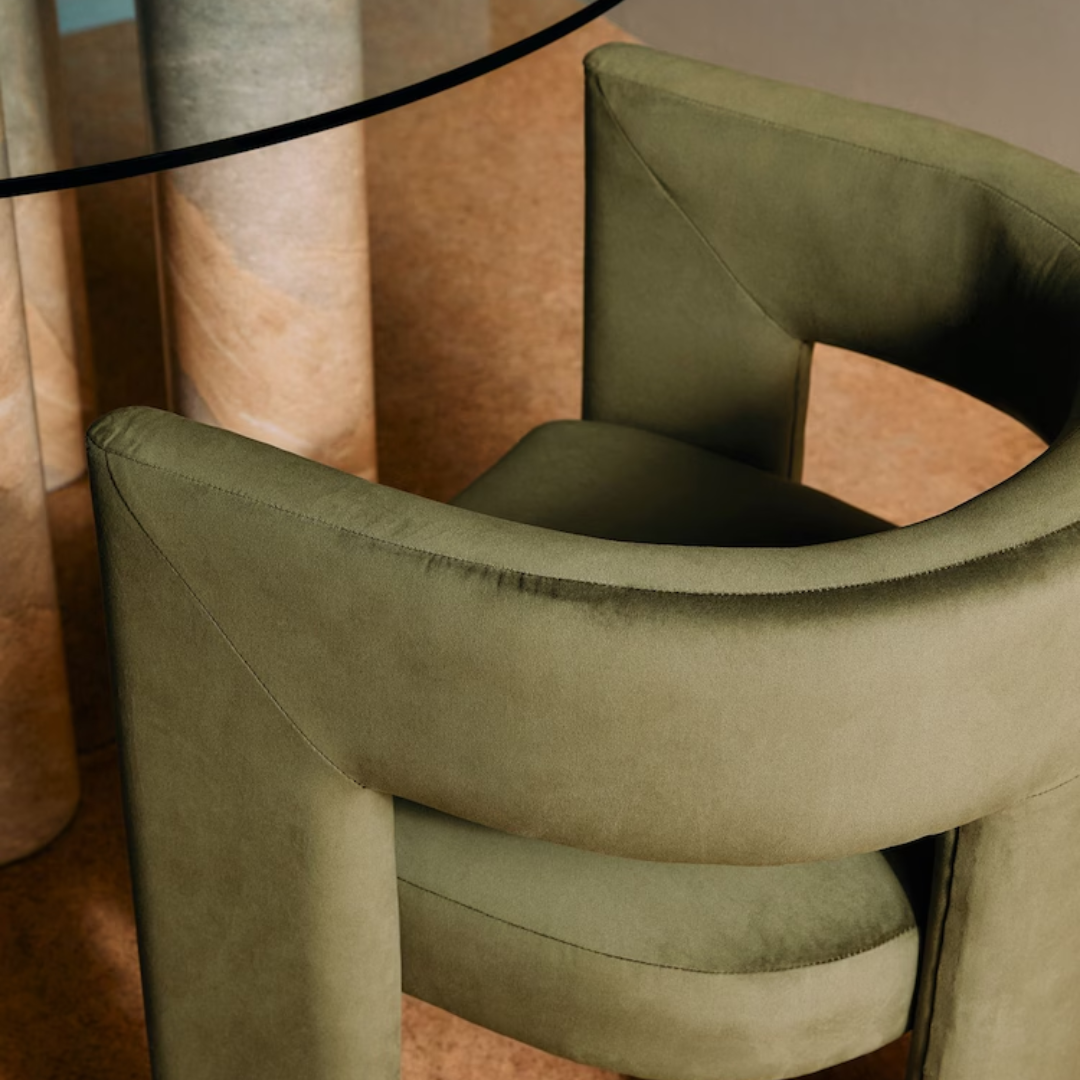 Upholstered Olive Green Dining Room Chairs close up of the fabric