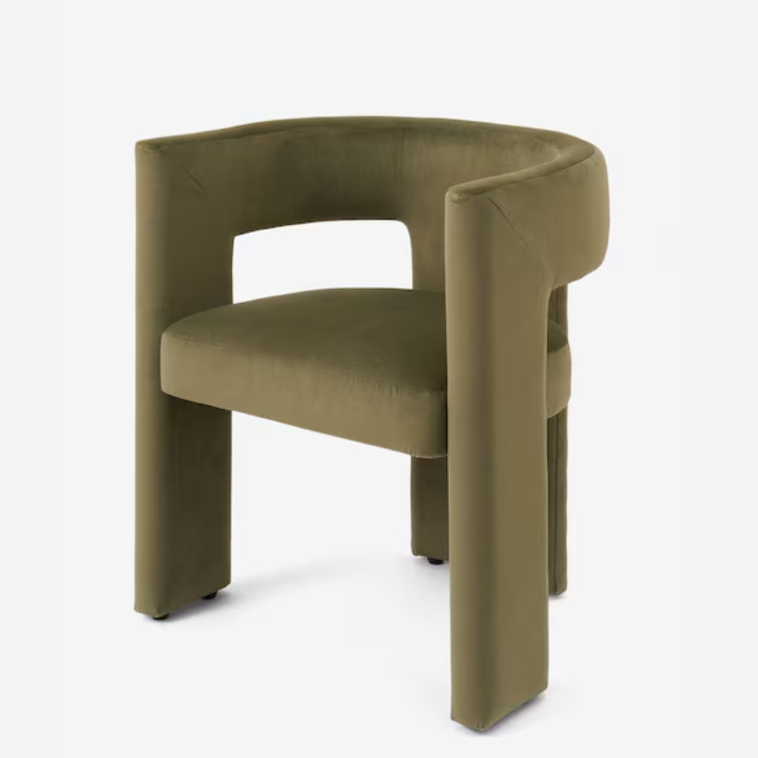 Upholstered Olive Green Dining Room Chairs against a white background front view