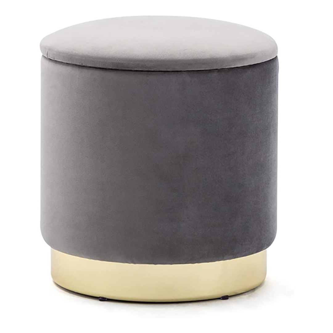 Velvet Ottoman With Storage With Gold Base, grey.