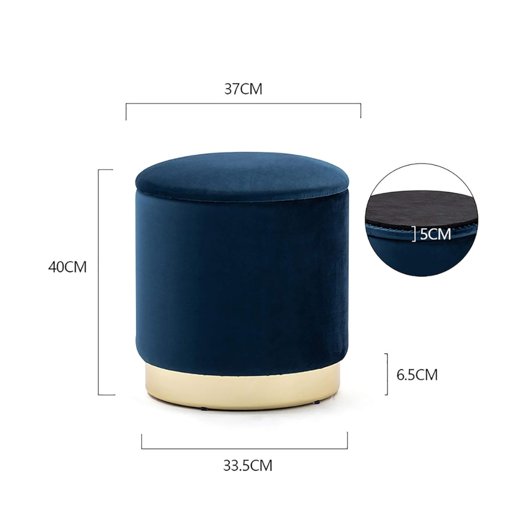 Velvet Ottoman With Storage With Gold Base, dimensions.