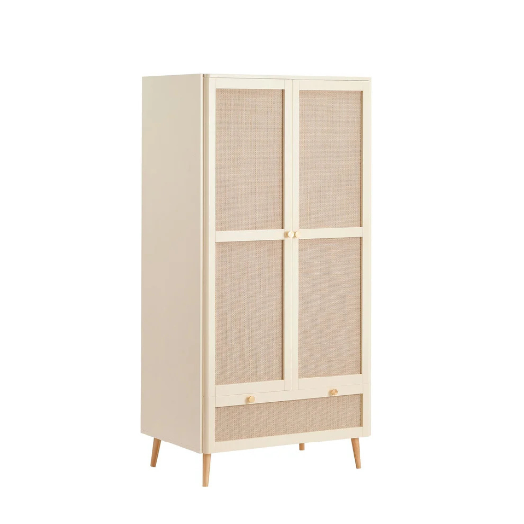 Beige cabinet with glass doors on a white background