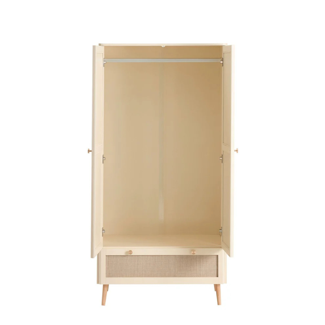 Beige wardrobe with mesh panel on a white background