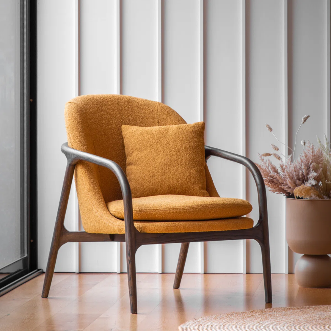 Walnut Frame Mustard Accent Chair